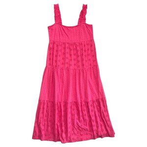 Asos Eyelet Tiered Maxi Dress Hot Pink Size 10 Cottagecore Beach Sundress Preppy